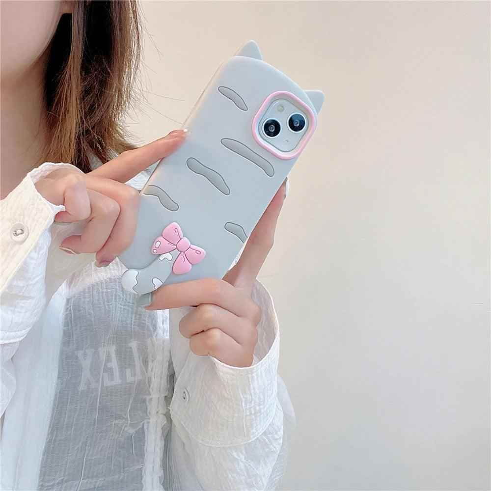 3D Cartoon Bowknot Cat Cute Phone Cases For iPhone 15 14 Plus 13 12 11 Pro Max - Touchy Style