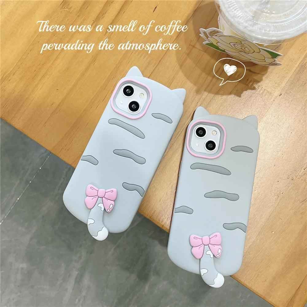 3D Cartoon Bowknot Cat Cute Phone Cases For iPhone 15 14 Plus 13 12 11 Pro Max - Touchy Style