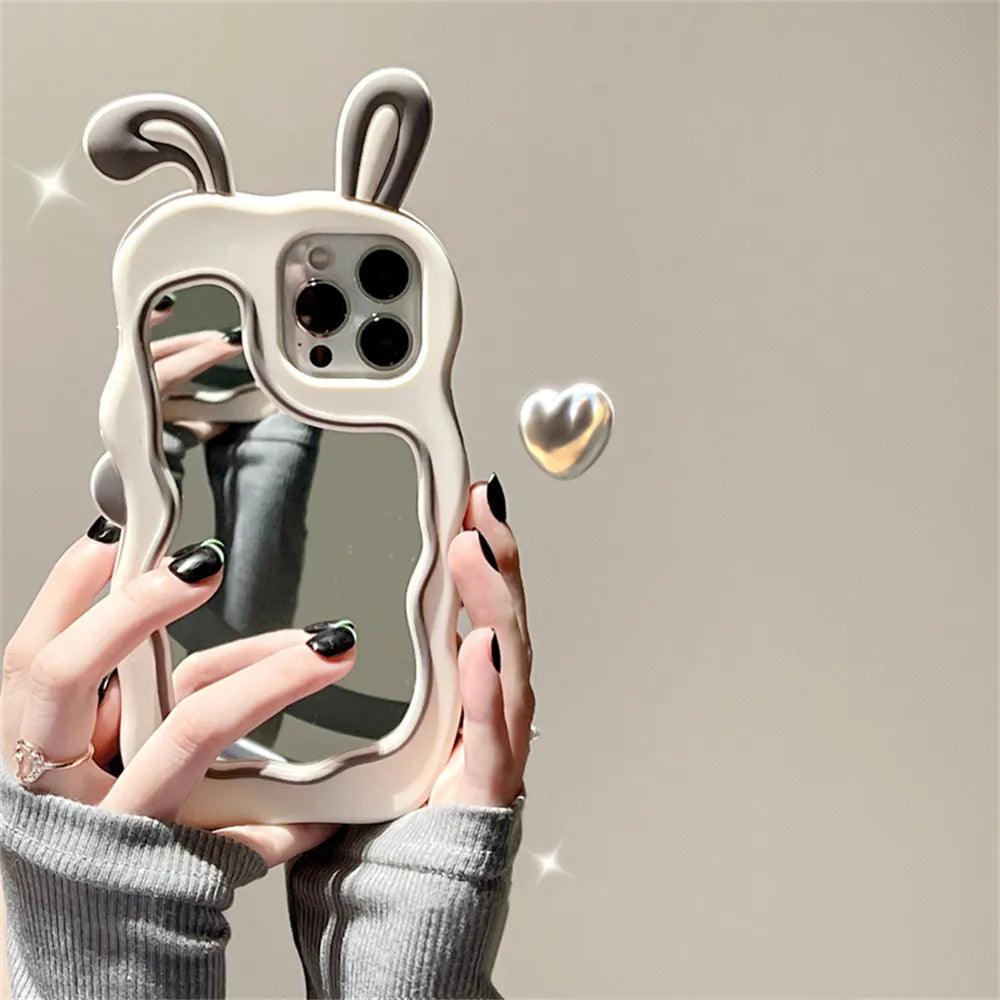 3D Cute Rabbit Ear Mirror Phone Cases For iPhone 15 14 13 11 12 Pro Max XS XR X 7 8 Plus Cartoon Shockproof Cover - Touchy Style .