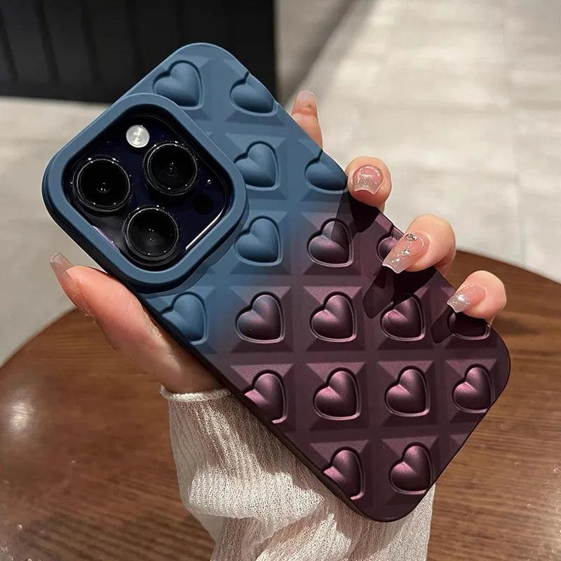 3D Diamond-Shaped Heart Cute Phone Case for iPhone 11, 12, 13, 14, 15 Pro Max - Touchy Style .