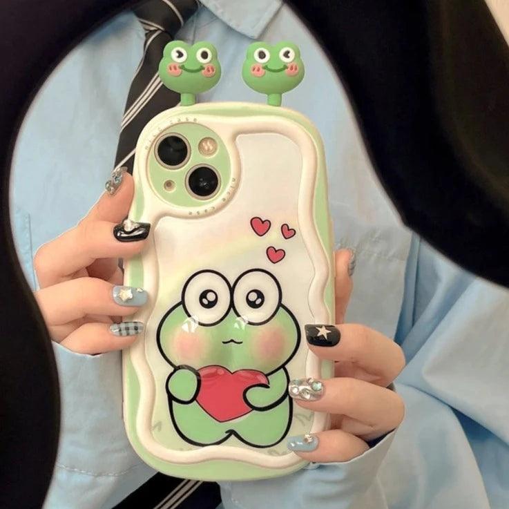 3D Ears Frog Cute Phone Case - Wave Edge - For iPhone 15 Pro Max, 14, 13, 11, 12 - Touchy Style
