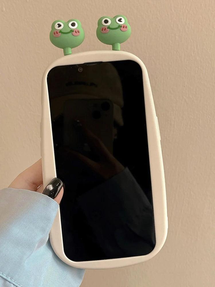 3D Ears Frog Cute Phone Case - Wave Edge - For iPhone 15 Pro Max, 14, 13, 11, 12 - Touchy Style .