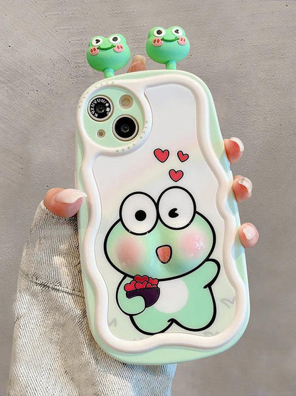 3D Ears Frog Cute Phone Case - Wave Edge - For iPhone 15 Pro Max, 14, 13, 11, 12 - Touchy Style .