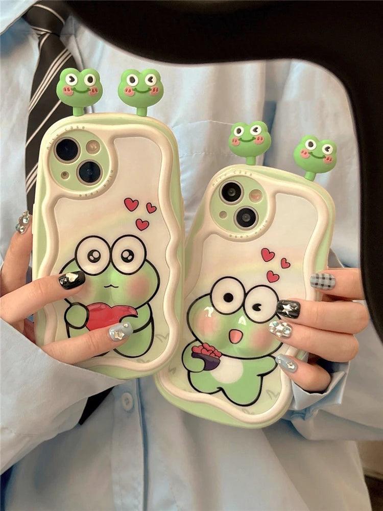 3D Ears Frog Cute Phone Case - Wave Edge - For iPhone 15 Pro Max, 14, 13, 11, 12 - Touchy Style