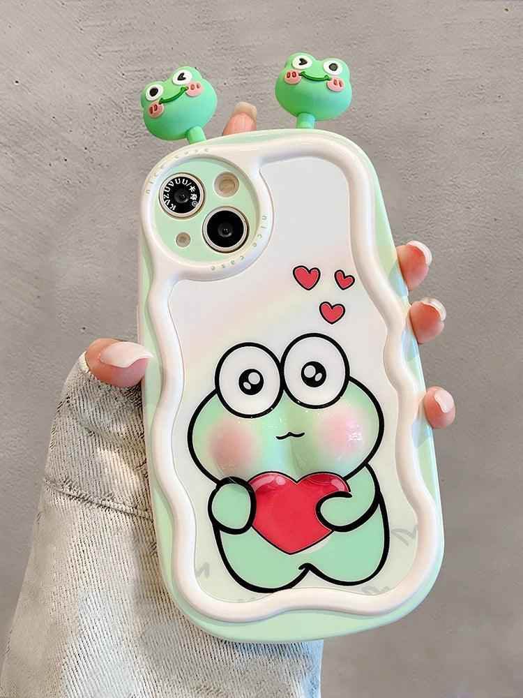3D Ears Frog Cute Phone Cases - Wave Edge - For iPhone 15 Pro Max, 14, 13, 11, 12 - Touchy Style