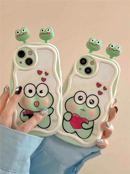3D Ears Frog Cute Phone Cases - Wave Edge - For iPhone 15 Pro Max, 14, 13, 11, 12 - Touchy Style