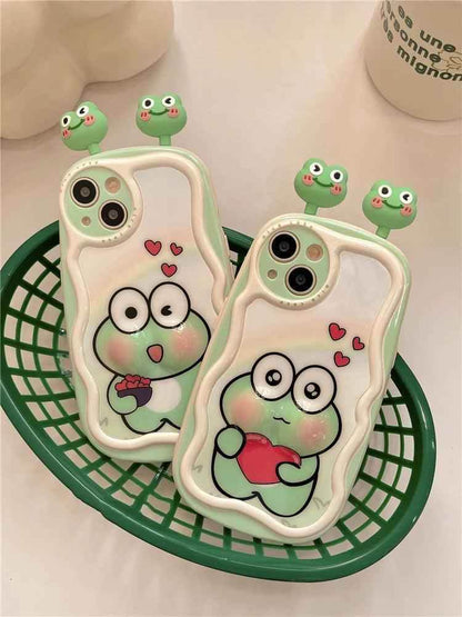 3D Ears Frog Cute Phone Cases - Wave Edge - For iPhone 15 Pro Max, 14, 13, 11, 12 - Touchy Style