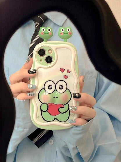 3D Ears Frog Cute Phone Cases - Wave Edge - For iPhone 15 Pro Max, 14, 13, 11, 12 - Touchy Style