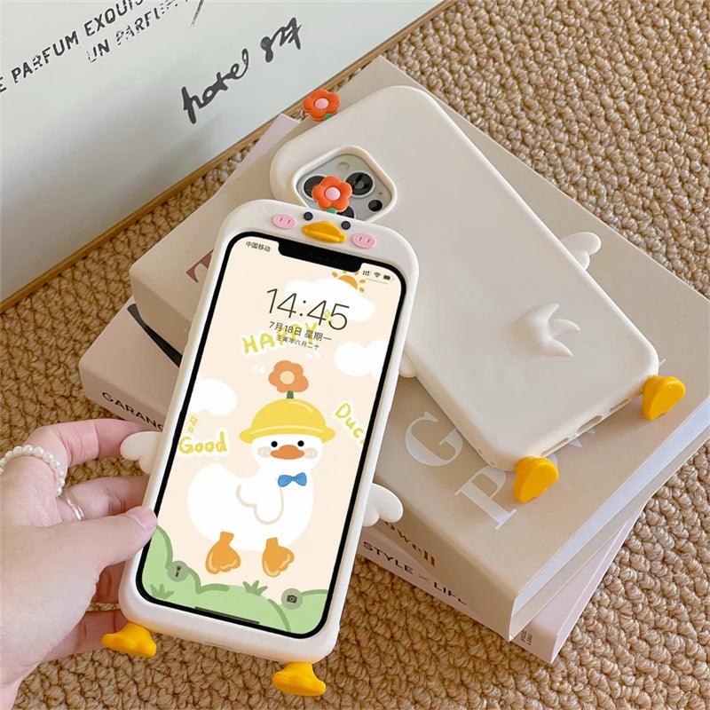 3D Flower Duck Cute Phone Cases For iPhone 15 14 13 12 11 Pro XS Max X XR 7 8 6S Plus SE - Touchy Style
