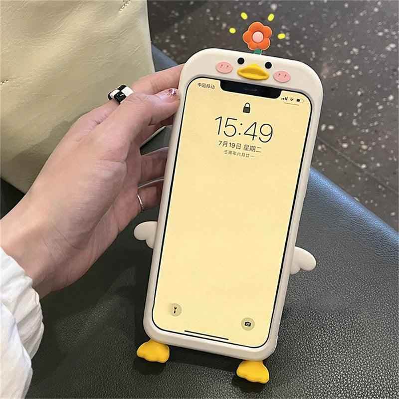 3D Flower Duck Cute Phone Cases For iPhone 15 14 13 12 11 Pro XS Max X XR 7 8 6S Plus SE - Touchy Style