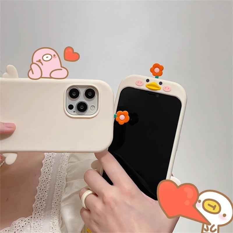 3D Flower Duck Cute Phone Cases For iPhone 15 14 13 12 11 Pro XS Max X XR 7 8 6S Plus SE - Touchy Style