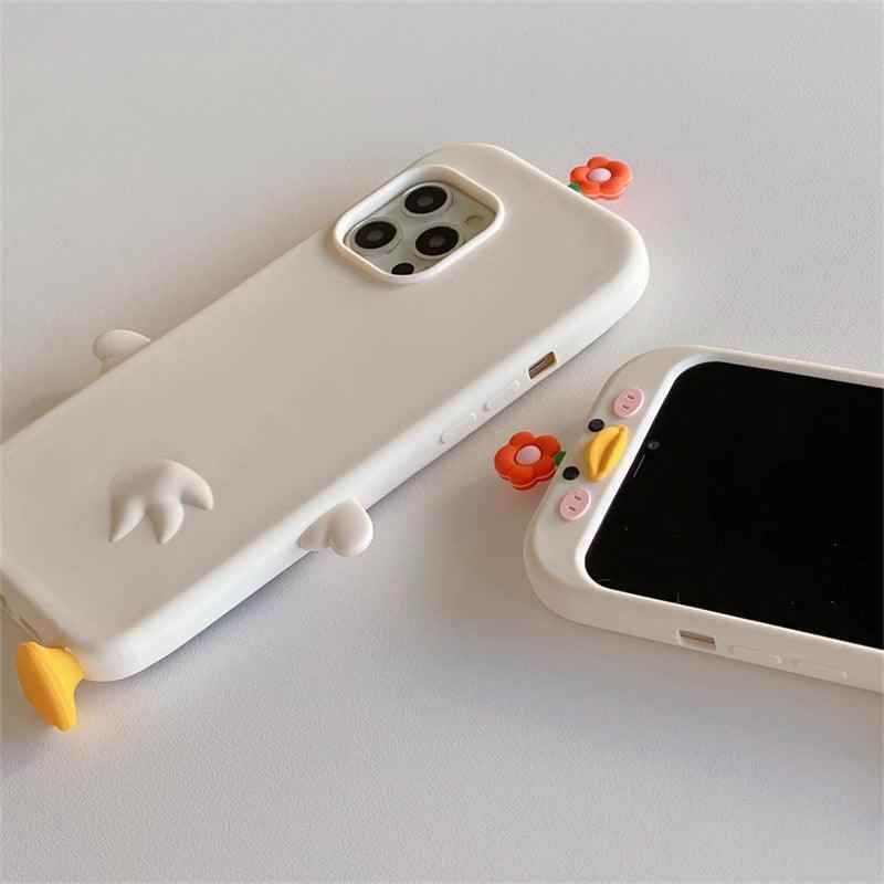 3D Flower Duck Cute Phone Cases For iPhone 15 14 13 12 11 Pro XS Max X XR 7 8 6S Plus SE - Touchy Style