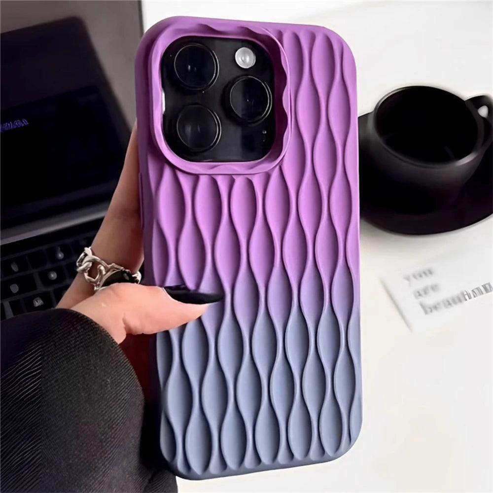 3D Grid Silicone Cover with Gradient Design - Cute Phone Case for iPhone 11, 12 Pro Max, 13, and 14 Pro - Touchy Style .