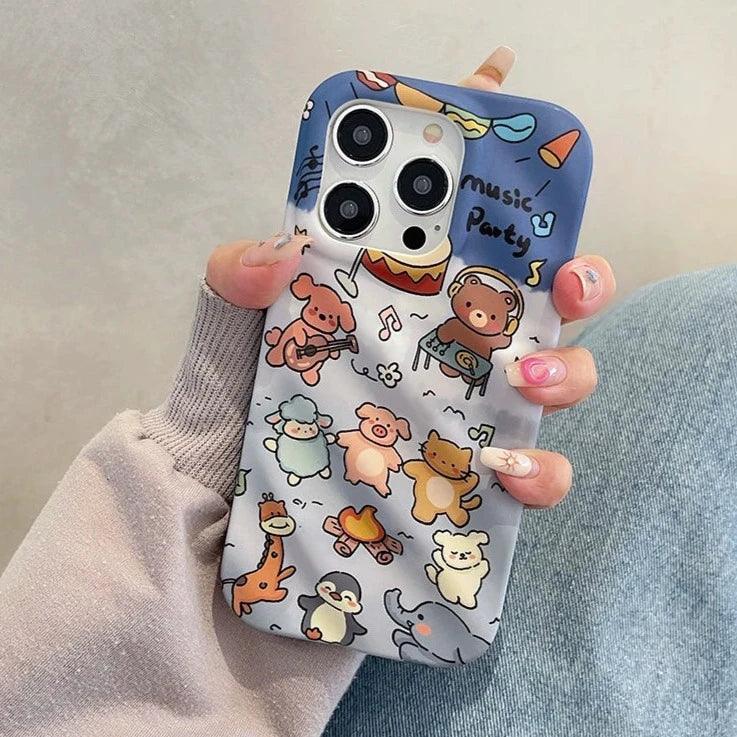 3D Wavy Cartoon Animal Pattern - Cute Phone Case For iPhone 15 Pro Max, 14, 13, 11, or 12 - Touchy Style .