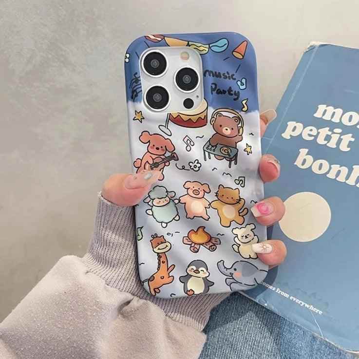 3D Wavy Cartoon Animal Pattern - Cute Phone Cases For iPhone 15 Pro Max, 14, 13, 11, or 12 - Touchy Style