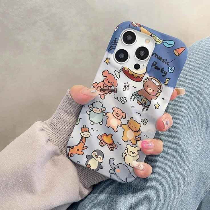 3D Wavy Cartoon Animal Pattern - Cute Phone Cases For iPhone 15 Pro Max, 14, 13, 11, or 12 - Touchy Style