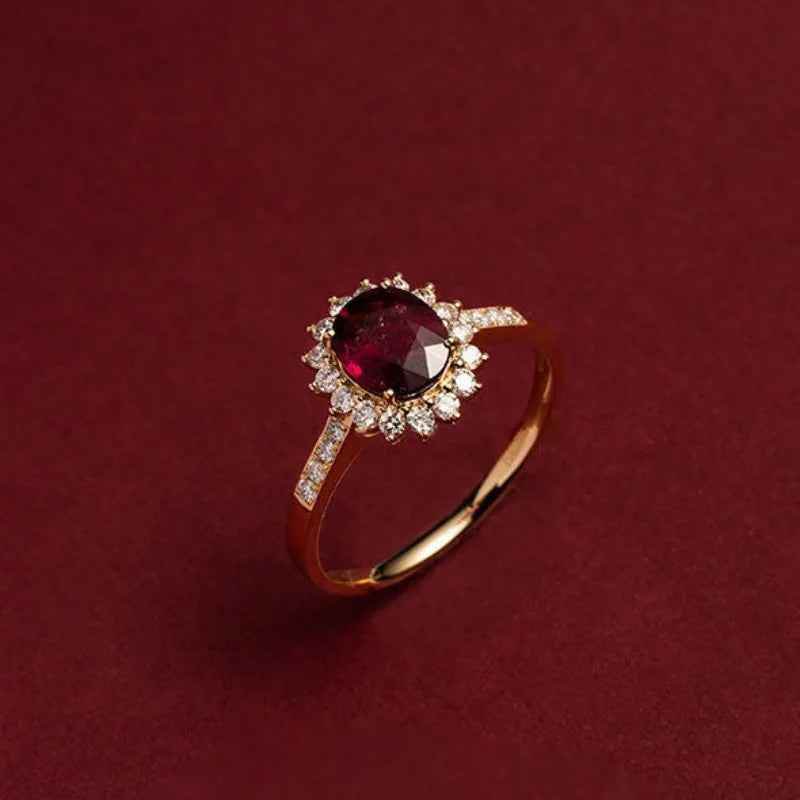 925 Sterling Silver 18k Gold Plated Finger Ring Charm Jewelry - Oval Rose Red - Xm208 - Touchy Style