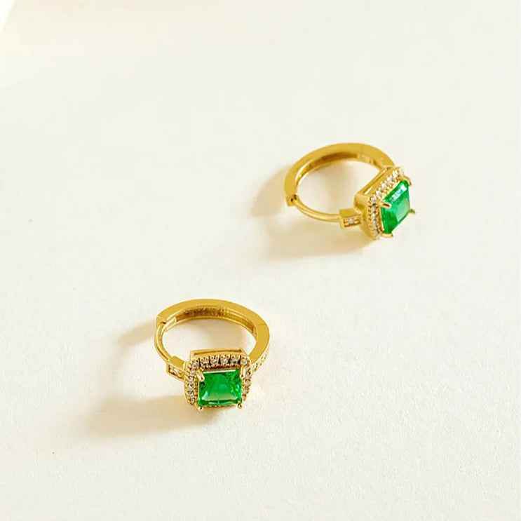 925 Sterling Silver 18k Gold Plated Hoop Earrings Charm Jewelry - Geometric Square - TSJ156 - Touchy Style