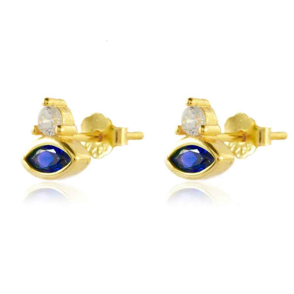 925 Sterling Silver 18k Gold Plated Hoop Earrings Charm Jewelry Set - Dark Blue Zircon - TSJ154 - Touchy Style