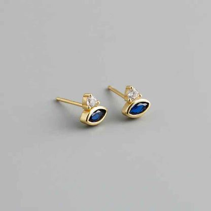 925 Sterling Silver 18k Gold Plated Hoop Earrings Charm Jewelry Set - Dark Blue Zircon - TSJ154 - Touchy Style