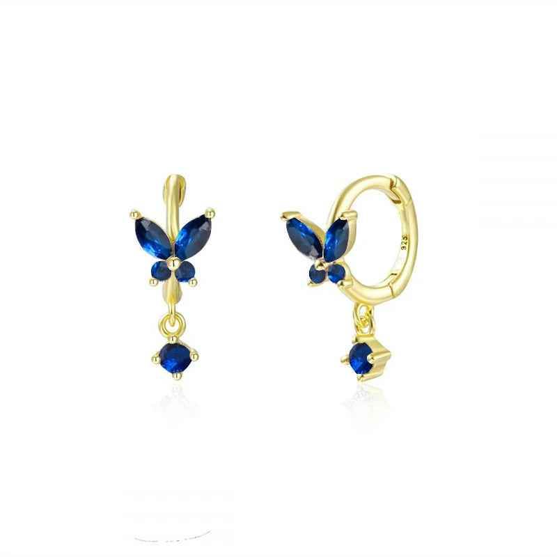 925 Sterling Silver 18k Gold Plated Hoop Earrings Charm Jewelry Set - Dark Blue Zircon - TSJ154 - Touchy Style