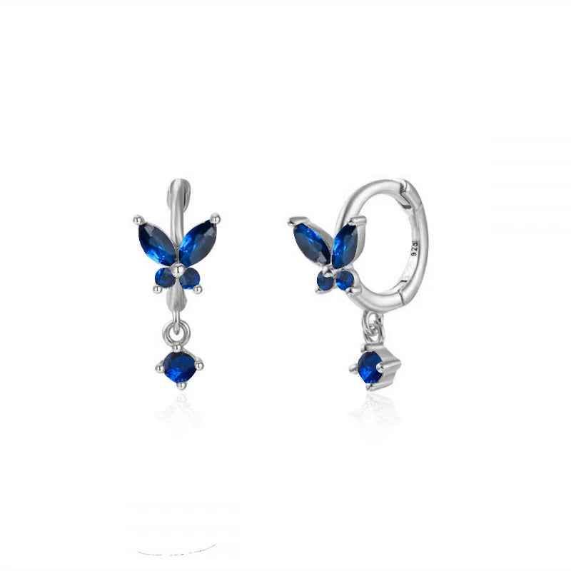 925 Sterling Silver 18k Gold Plated Hoop Earrings Charm Jewelry Set - Dark Blue Zircon - TSJ154 - Touchy Style
