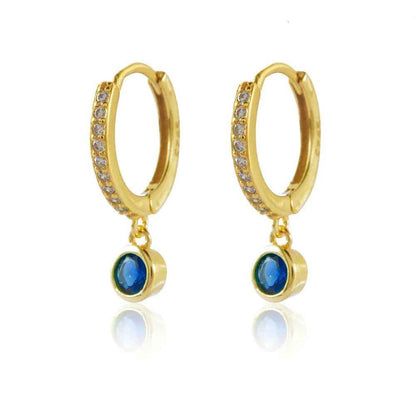 925 Sterling Silver 18k Gold Plated Hoop Earrings Charm Jewelry Set - Dark Blue Zircon - TSJ154 - Touchy Style