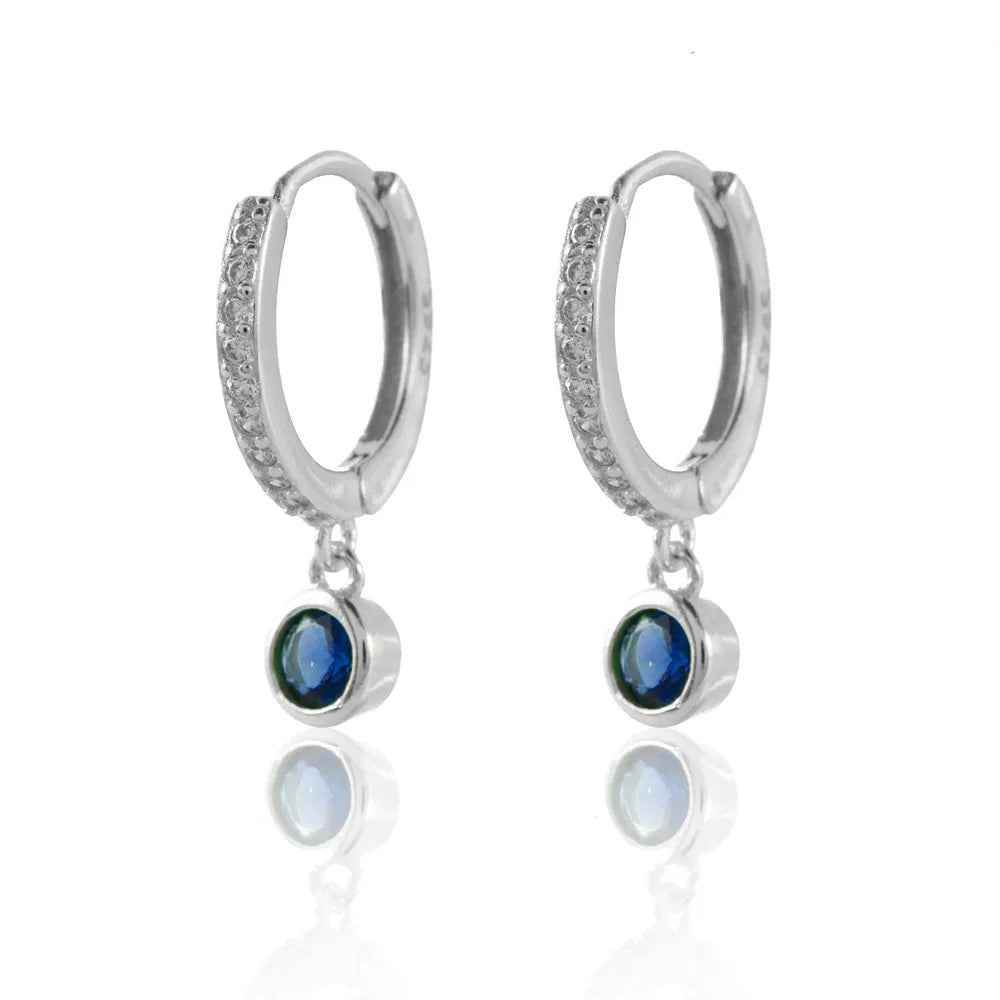 925 Sterling Silver 18k Gold Plated Hoop Earrings Charm Jewelry Set - Dark Blue Zircon - TSJ154 - Touchy Style