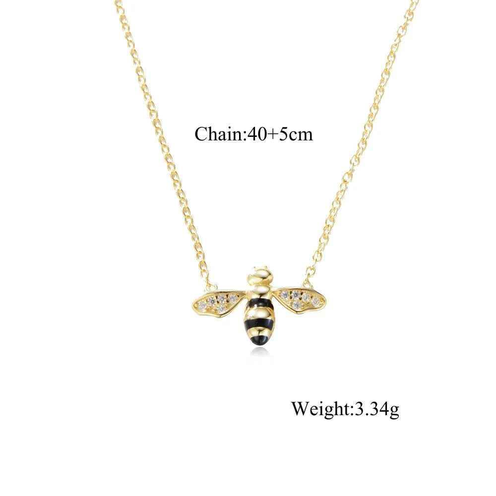 925 Sterling Silver 18K Gold Plated Necklace and Earring Charm Jewelry Set - Small Honey Bee - CCF009 - Touchy Style