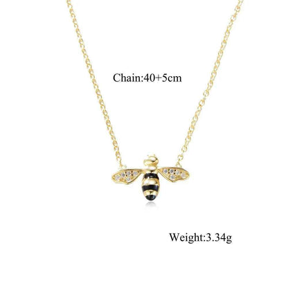 925 Sterling Silver 18K Gold Plated Necklace and Earring Charm Jewelry Set - Small Honey Bee - CCF009 - Touchy Style