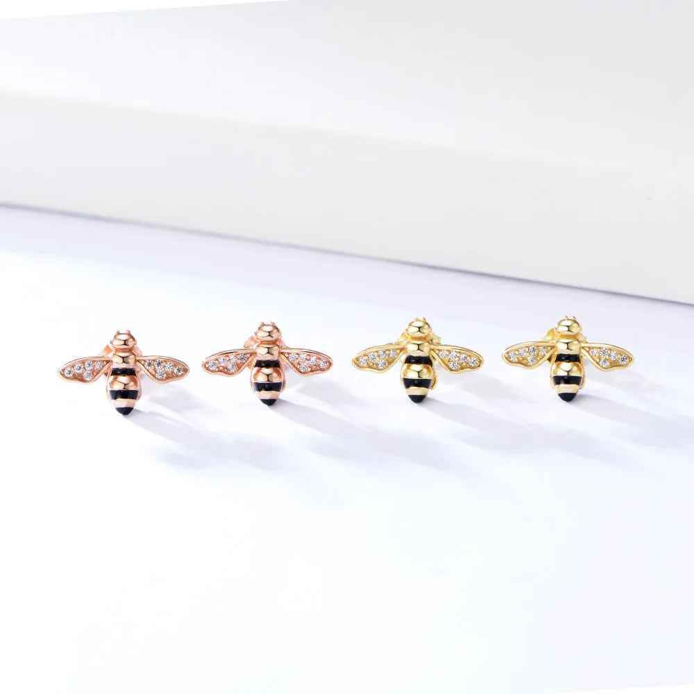 925 Sterling Silver 18K Gold Plated Necklace and Earring Charm Jewelry Set - Small Honey Bee - CCF009 - Touchy Style