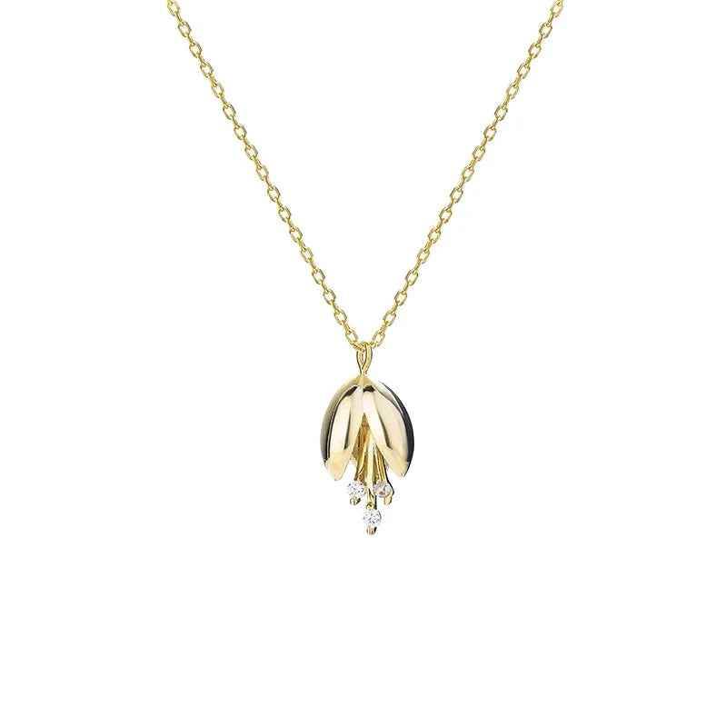925 Sterling Silver 18k Gold Plated Necklace Charm Jewelry - Bell Orchid Bud Pendant - Xm310 - Touchy Style