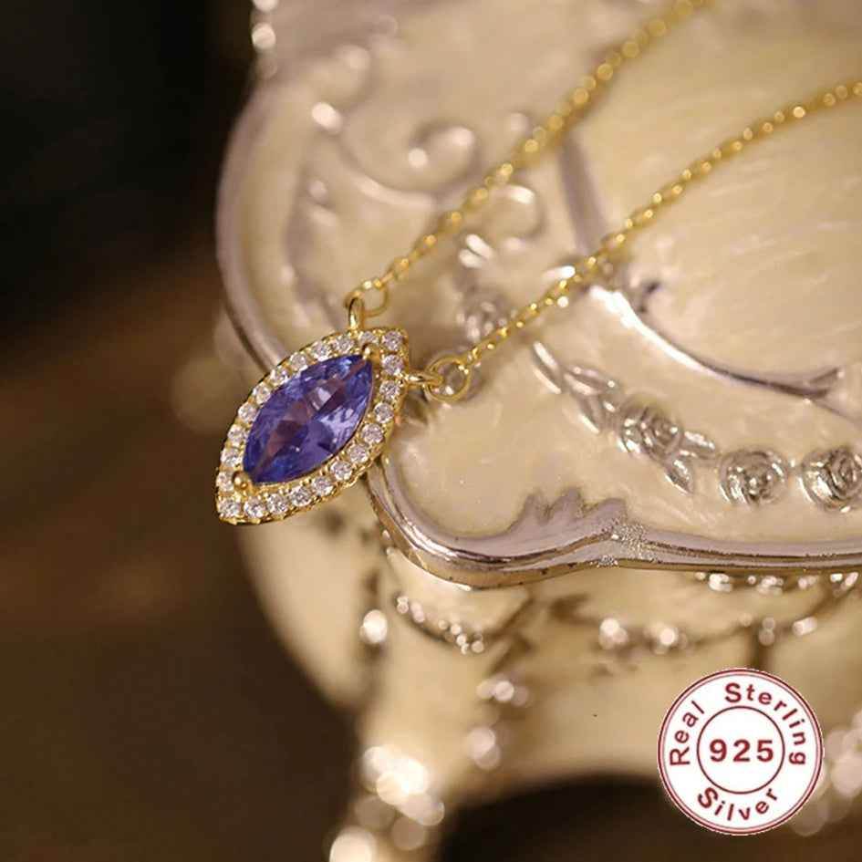 925 Sterling Silver 18K Gold Plated Necklace Charm Jewelry - Purple Eyes Pendant - Xm247 - Touchy Style
