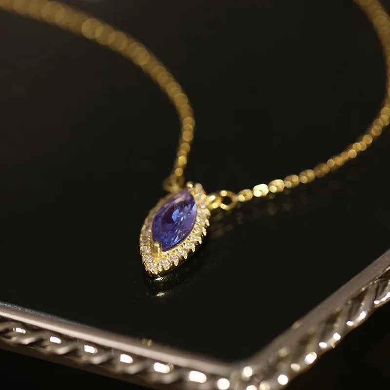 925 Sterling Silver 18K Gold Plated Necklace Charm Jewelry - Purple Eyes Pendant - Xm247 - Touchy Style