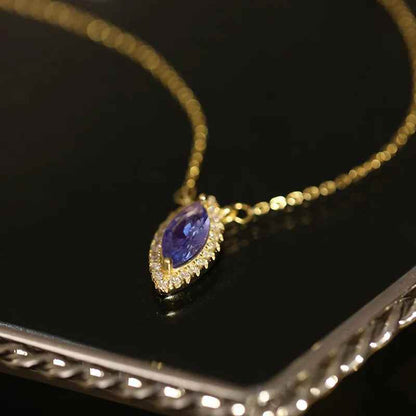 925 Sterling Silver 18K Gold Plated Necklace Charm Jewelry - Purple Eyes Pendant - Xm247 - Touchy Style