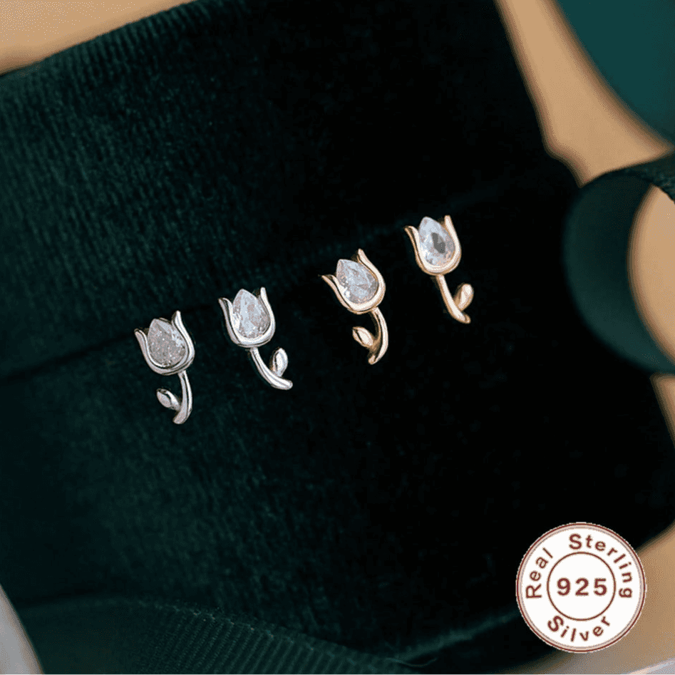 925 Sterling Silver 18k Gold Plated Stud Earrings Charm Jewelry - Tulip Flower - Xm264 - Touchy Style