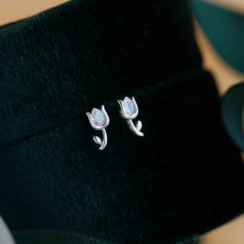 925 Sterling Silver 18k Gold Plated Stud Earrings Charm Jewelry - Tulip Flower - Xm264 - Touchy Style