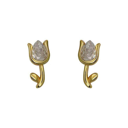 925 Sterling Silver 18k Gold Plated Stud Earrings Charm Jewelry - Tulip Flower - Xm264 - Touchy Style