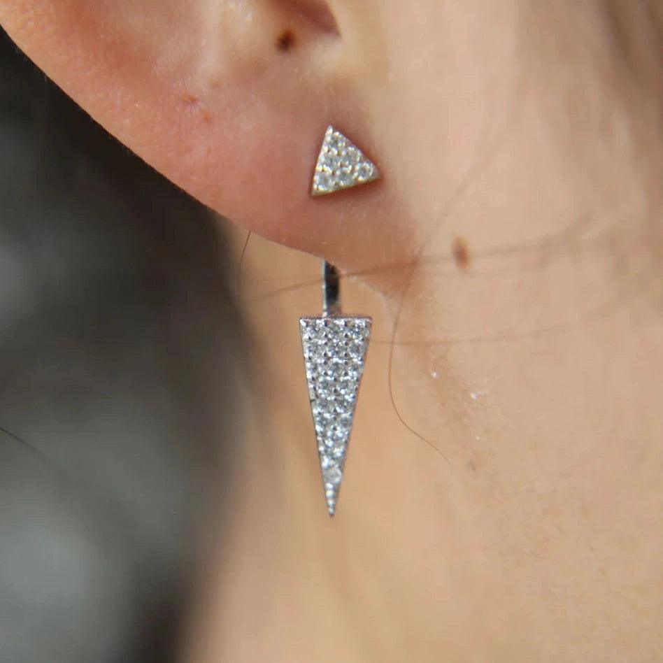925 Sterling Silver Bling Triangle Earrings Charm Jewelry - Touchy Style .