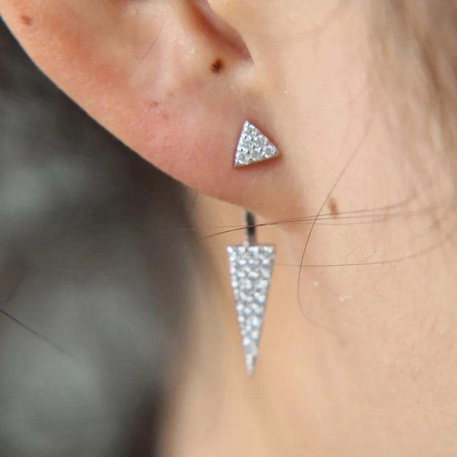 925 Sterling Silver Bling Triangle Earrings Charm Jewelry - Touchy Style .