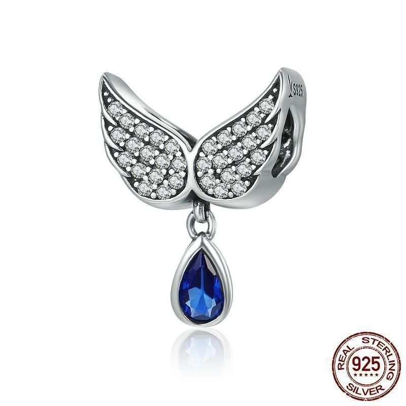 925 Sterling Silver Blue Angel Wings Pendant Charm Jewelry Without Chain - Touchy Style .