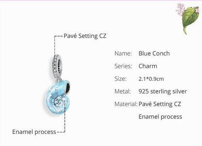925 Sterling Silver Blue Conch Pendant Charm Jewelry BOS32 Without Chain - Touchy Style .