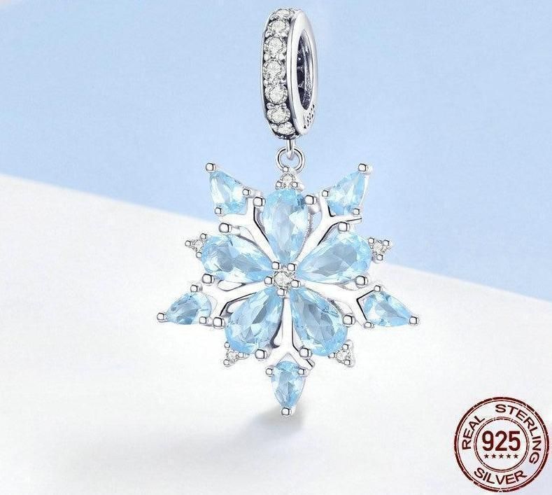 925 Sterling Silver Blue Snowflake Pendant Charm Jewelry Without Chain - Touchy Style .