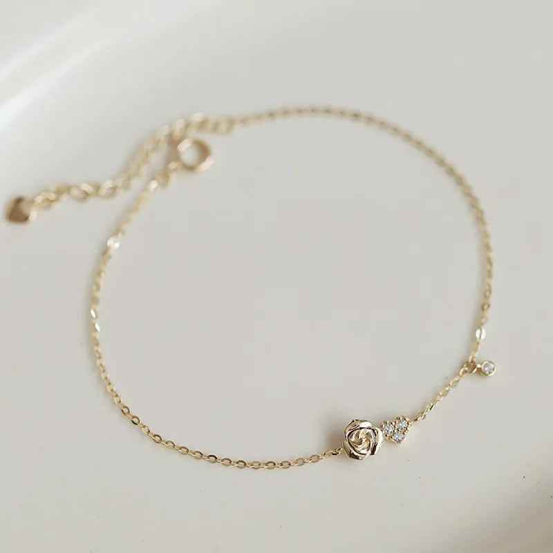 925 Sterling Silver Bracelet Charm Jewelry - Little Rose Pendant - Xm288 - Touchy Style