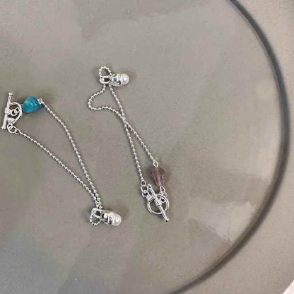 925 Sterling Silver Bracelet Charm Jewelry - OT Clasp Irregular Squares Beads - TSJ84 - Touchy Style