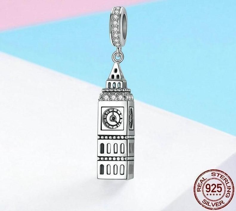 925 Sterling Silver British Big Ben Building Pendant Charm Jewelry Without Chain - Touchy Style .