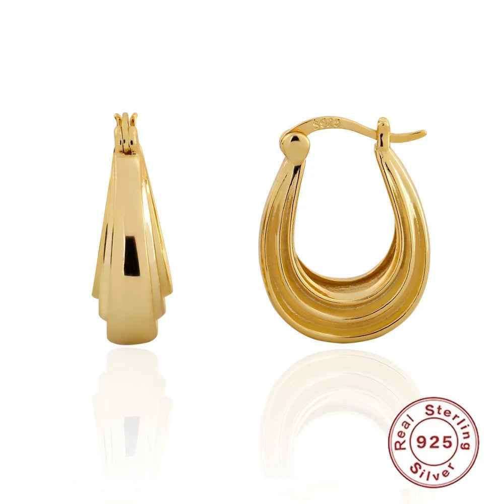 925 Sterling Silver Classic Hoop Earrings Charm Jewelry - 18k Gold Plated - YH0513 - Touchy Style