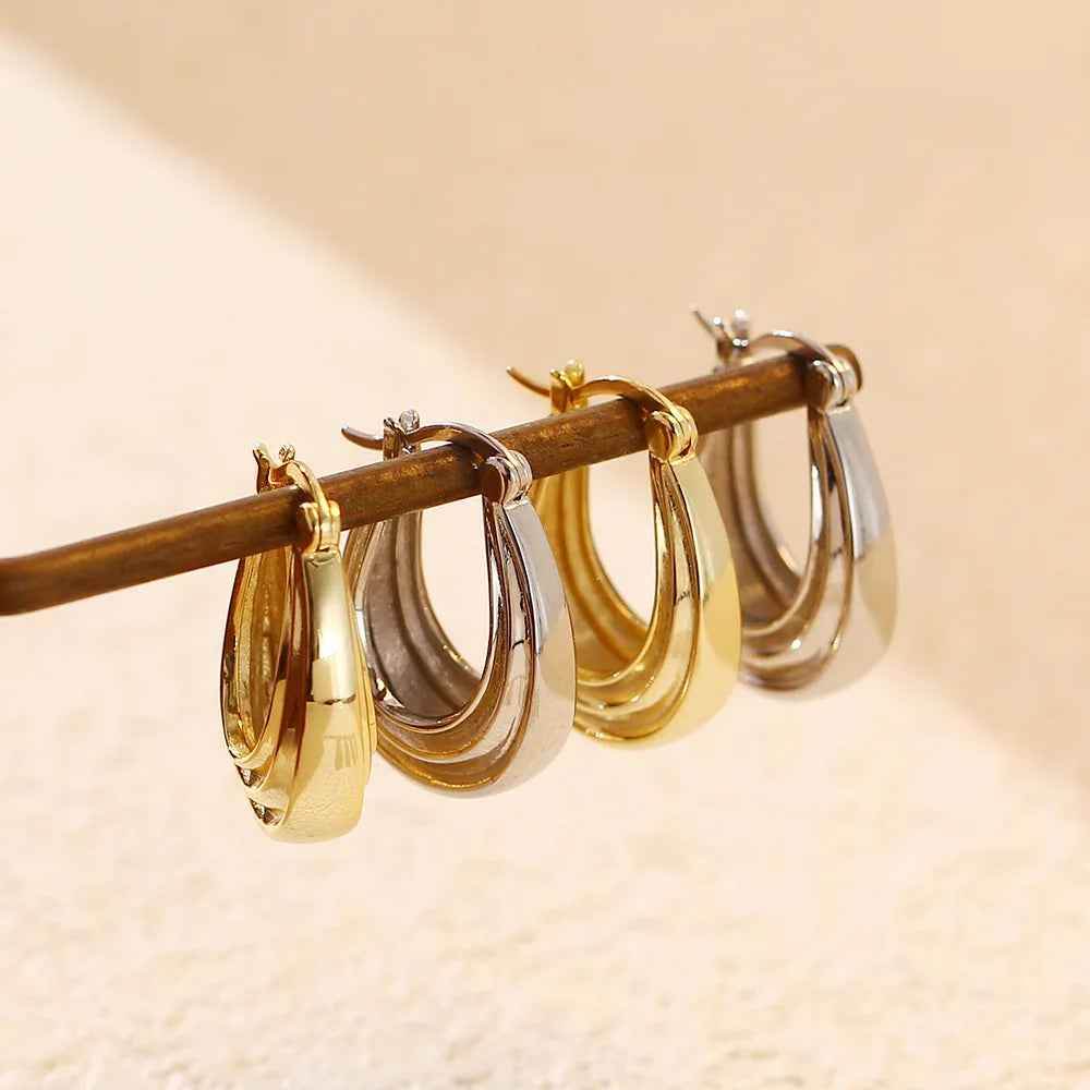 925 Sterling Silver Classic Hoop Earrings Charm Jewelry - 18k Gold Plated - YH0513 - Touchy Style