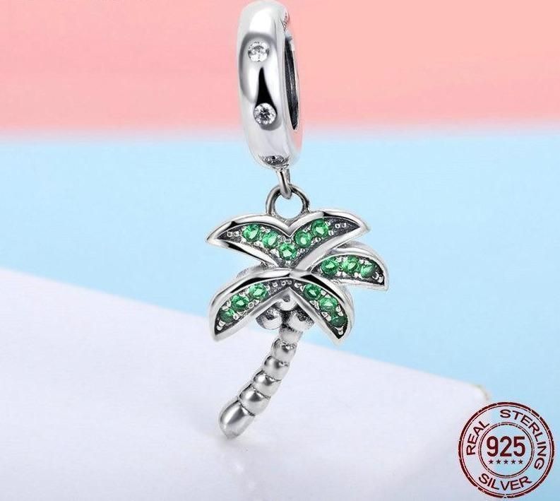 925 Sterling Silver Coconut Tree Pendant Charm Jewelry Without Chain - Touchy Style .