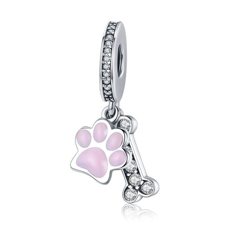 925 Sterling Silver Color Pink Heart Dog Pendant Charms Jewelry Without Chain - Touchy Style .